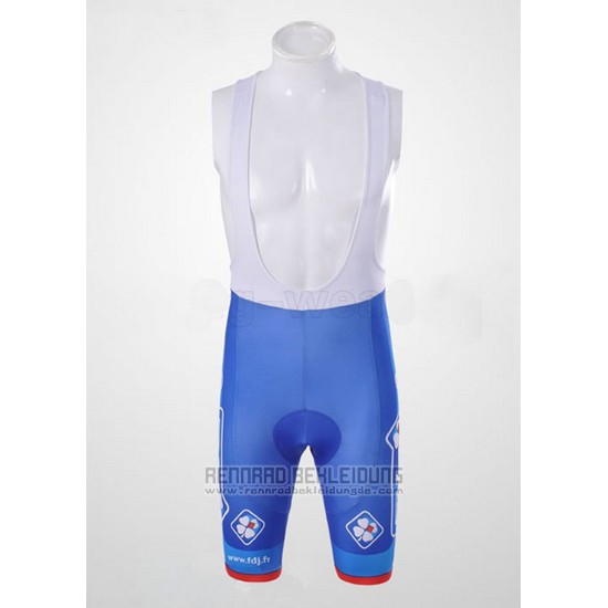 2010 Fahrradbekleidung FDJ Wei und Azurblau Trikot Kurzarm und Tragerhose